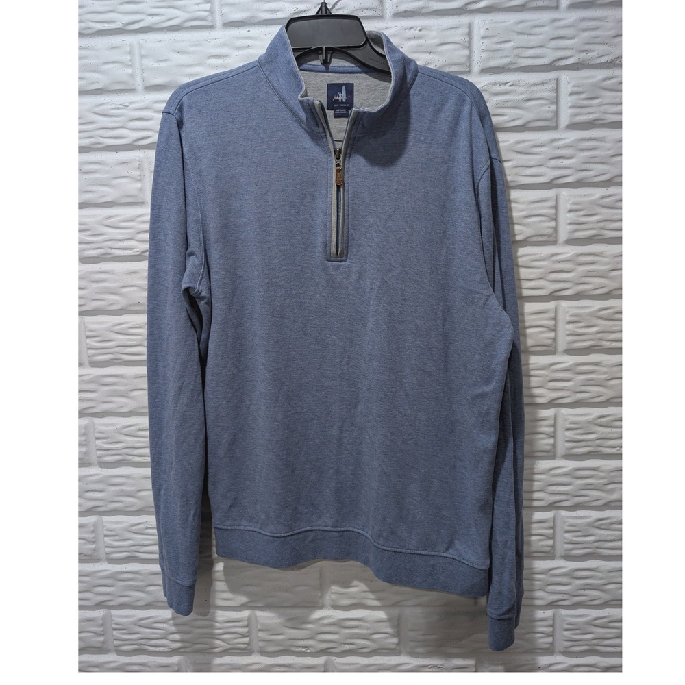 Johnnie-O Mens Medium Blue Quarter Zip Pullover Cotton Lyocell Blend Sweater